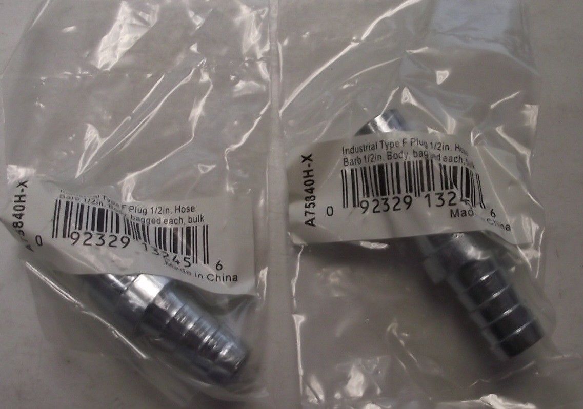 Legacy A75840H-X Industrial Type F Plug 1/2" Hose Barb 2pcs.