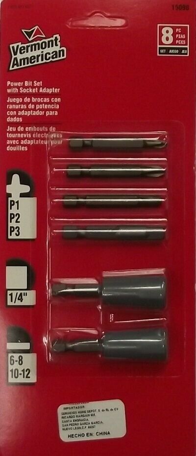 Vermont American 15098 8 Piece Power Bit With Socket Adapter