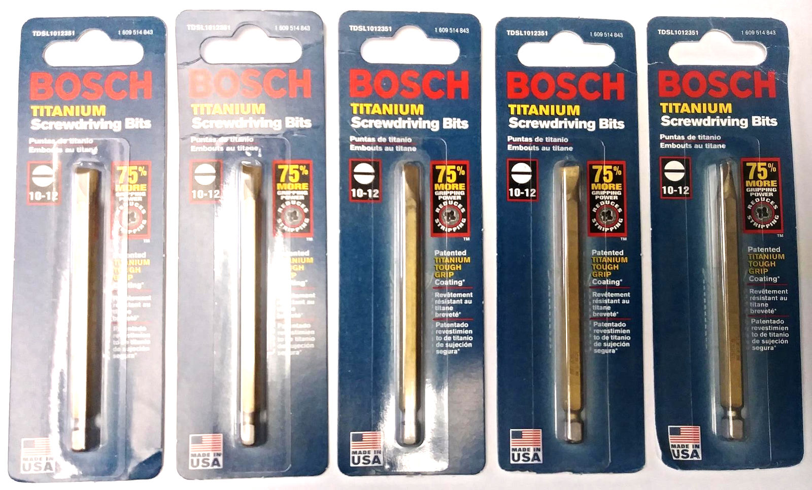 Bosch TDSL1012351 10-12 Slotted Titanium Screwdriving Bits USA (5 Packs)