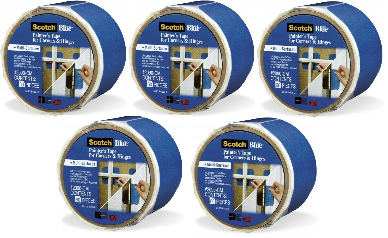 3M ScotchBlue 2090-CM Multi-Surface Painters Tape For Corners & Hinges (5 Rolls)