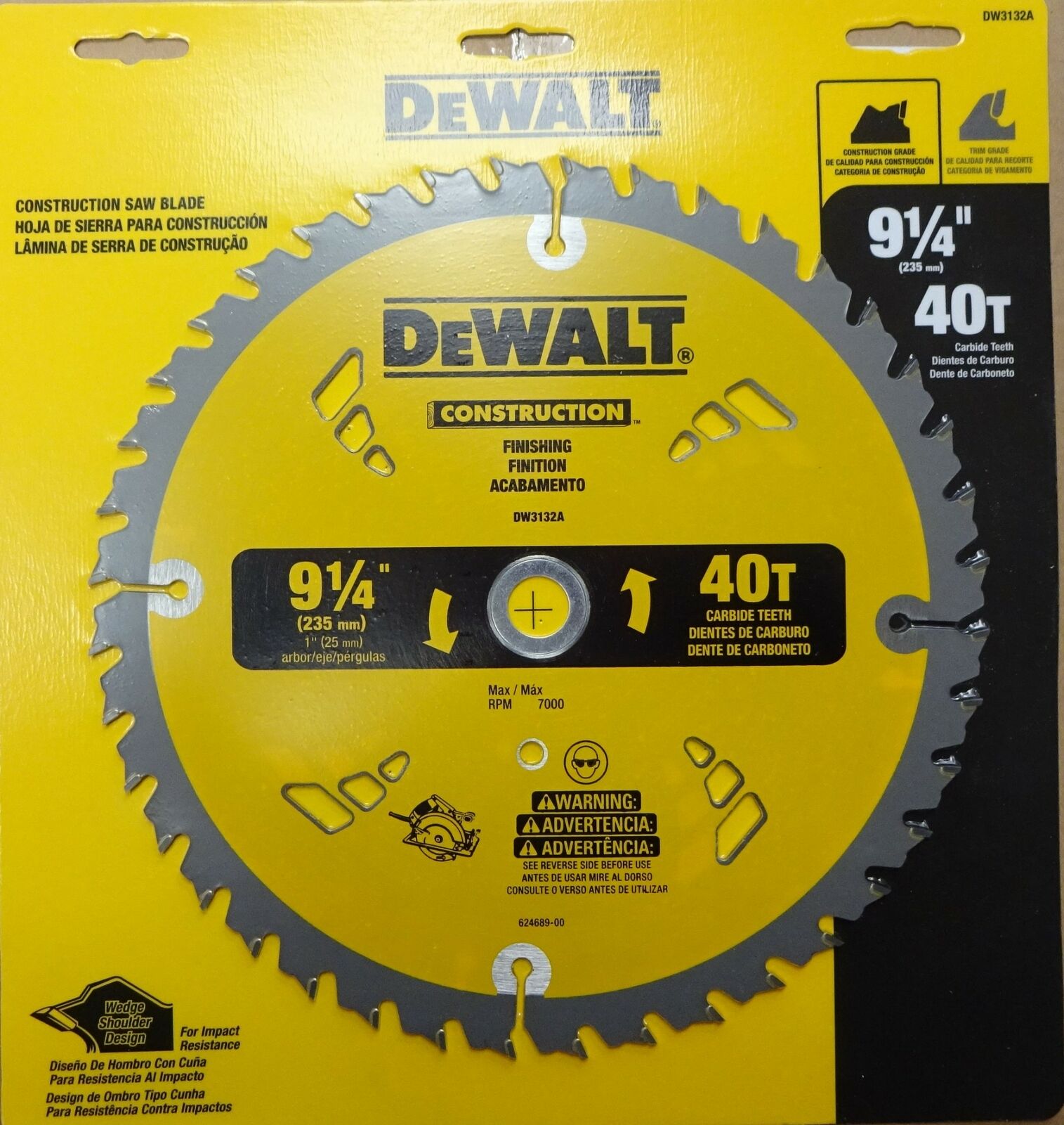 Dewalt DW3132A Construction 9-1/4" x 40Teeth Thin Kerf Saw Blade