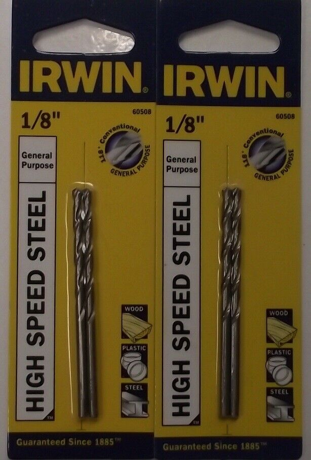 IRWIN 60508 1/8" General Purpose High Speed Steel Straight Shank Drill Bit 2 Pks