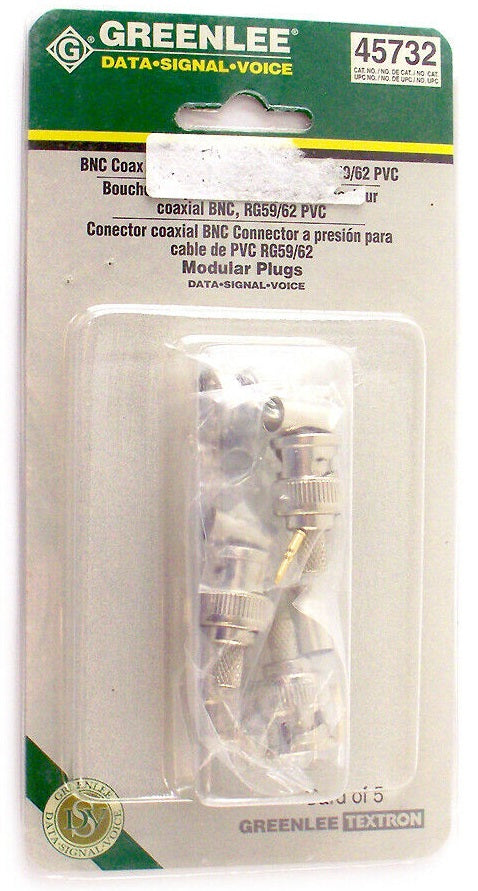 Greenlee 45732 BNC Coaxial Connector Crimp On Plugs RG59/62 PVC 5pc