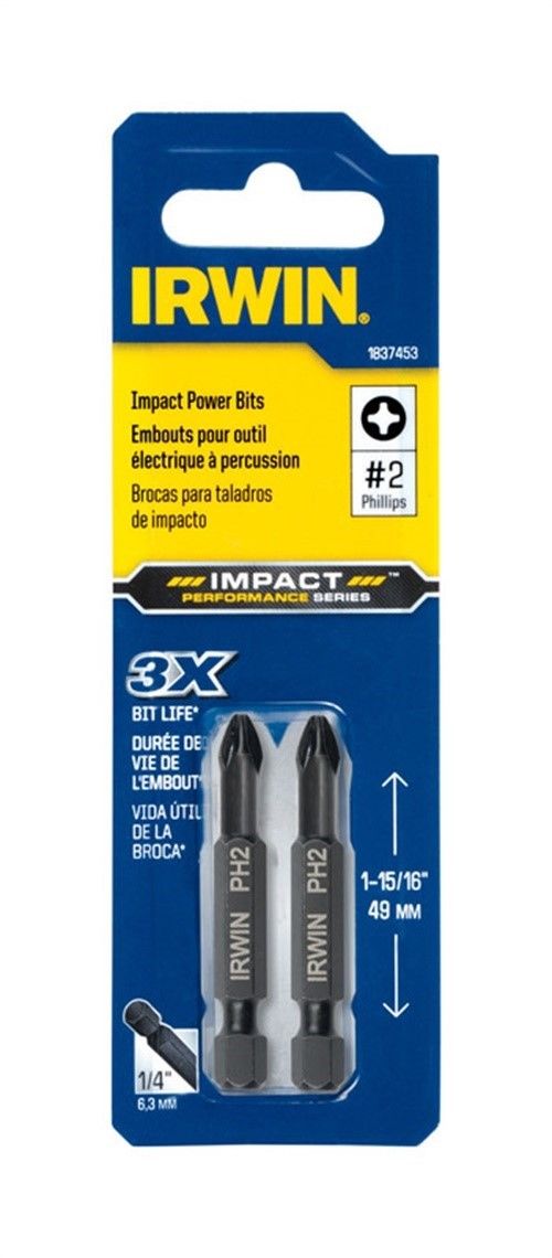 Irwin 1837453 #2 x 1-15/16" Phillips Impact Power Bits 2 Pack