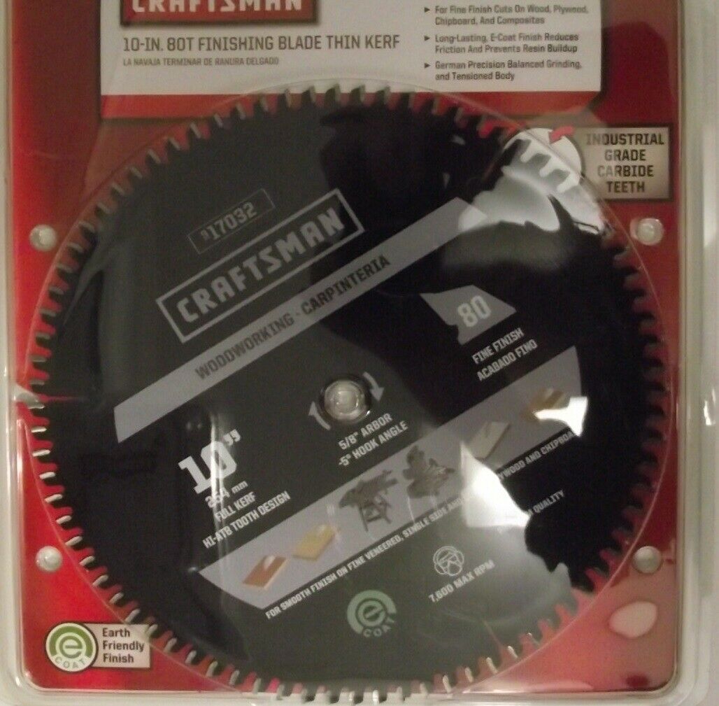 CRAFTSMAN 17032 10" x 80T Thin Kerf Finishing Carbide Saw Blade Israel