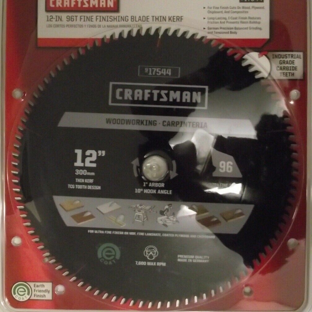 Craftsman 17544 12" x 96T Fine Finishing Carbide Saw Blade Thin Kerf Germany