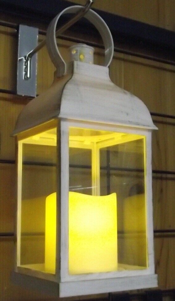 Patina White Decorative Lantern 37893 With Battery Operated Candle 9-1/2"