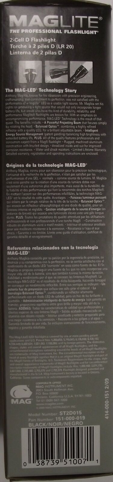 MAGLITE ST2D016 2D 168 Lumen LED Flashlight - Black USA
