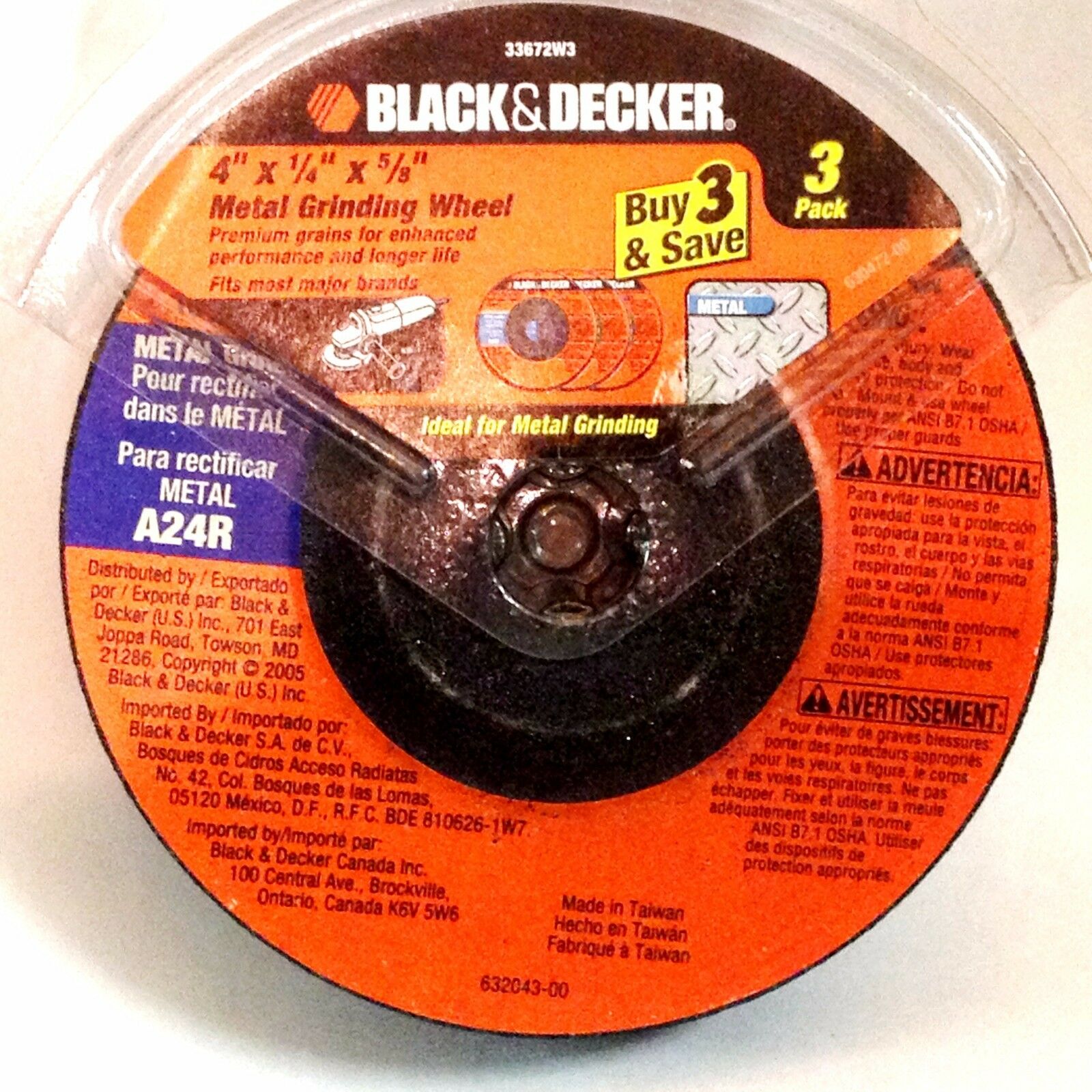 Black & Decker 33672W3  4" x 1/4" x 5/8" Grinding Wheel 3PK