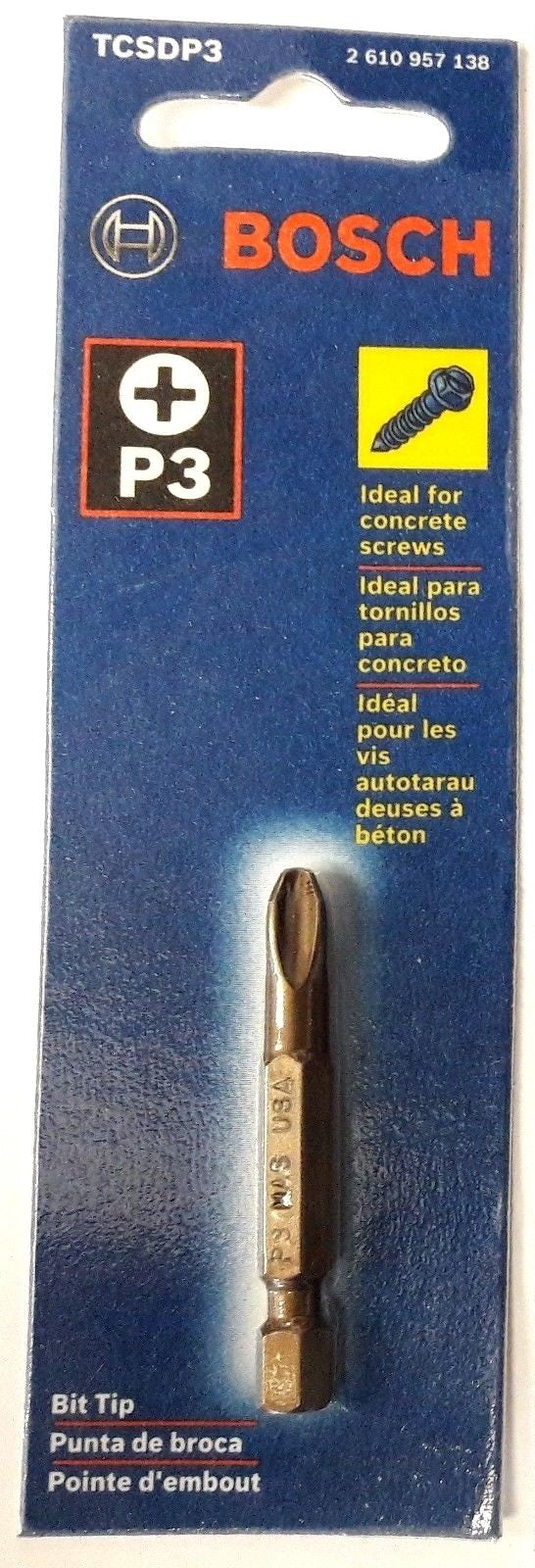 Bosch TCSDP3 P3 x 2" Phillips Concrete Screw Bit Tip USA