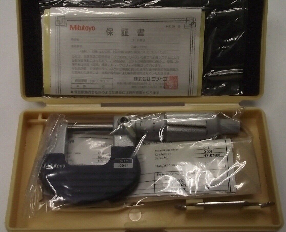 MITUTOYO 102-711 0-1" Outside Micrometer Ratchet Thimble Vernier Inch Japan