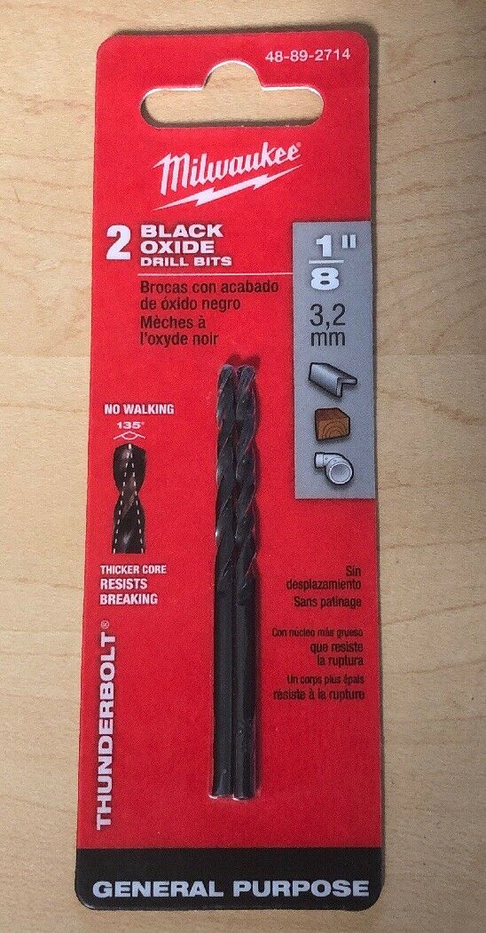 Milwaukee 48-89-2714 1/8" Thunderbolt Black Oxide Drill Bit 2 Pack (Milwaukee Bi