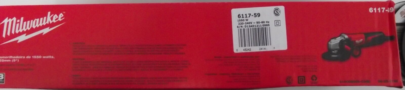 Milwaukee 6117-59P 5" 1500 Watt Angle Grinder With Bag & 3 Discs 220V