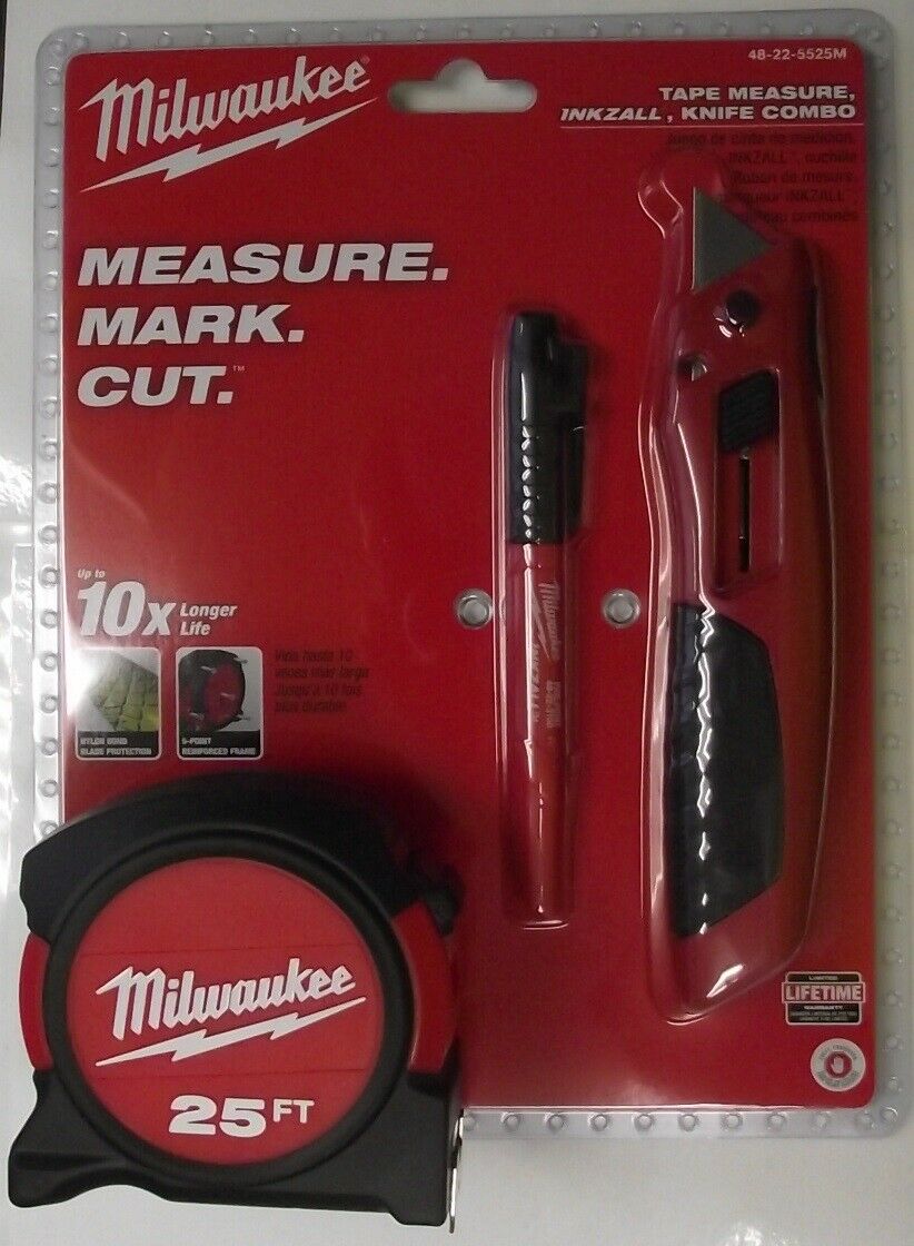 Milwaukee 48-22-5525M 3 Piece 25ft Tape Measure-Knife-Marker Combo