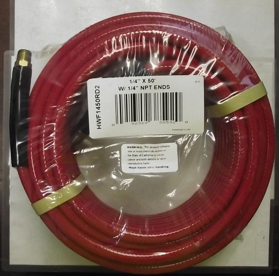 Legacy HWF1450RD2 1/4" x 50 Foot Red PVC Air Hose 1/4" Ends Assy. USA