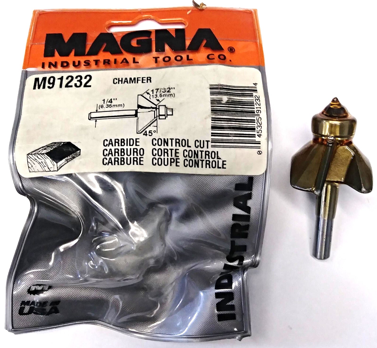 Magna M91232 45° x 17/32" Chamfer Router Bit 1/4" Shank USA