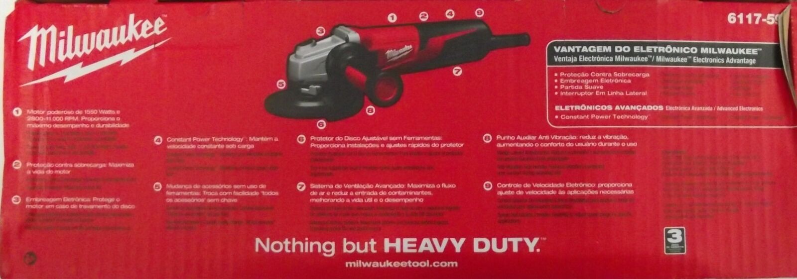 Milwaukee 6117-59P 5" 1500 Watt Angle Grinder With Bag & 3 Discs 220V