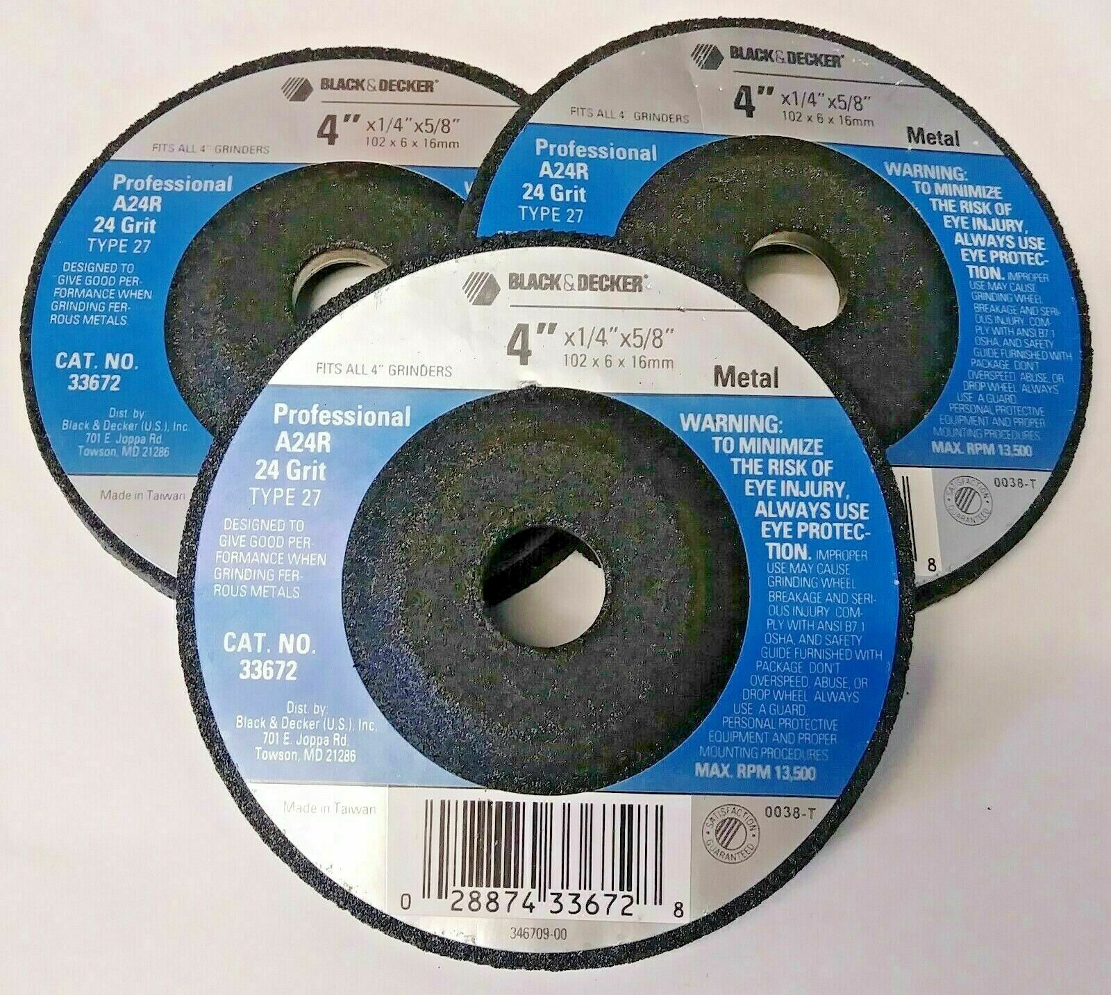 Black & Decker 33672 Blue 4" x 1/4" x 5/8" Metal Grinding Wheel Type 27 (3pcs)