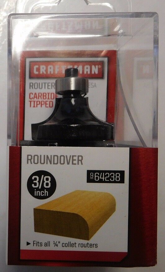 Craftsman 64238 3/8" Corner Roundover Carbide Router Bit 1/4" Shank