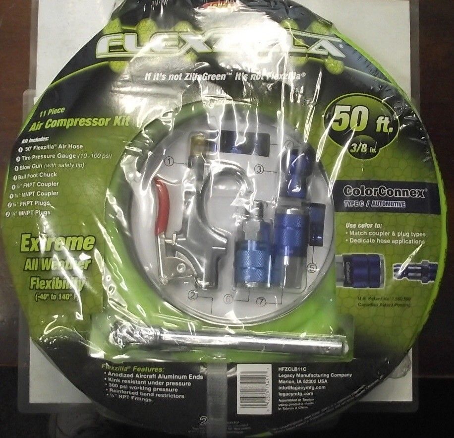 Flexzilla HFZCLB11C 11 Piece Air Compressor Kit With 3/8" x 50 ft. Premium Flexzilla
