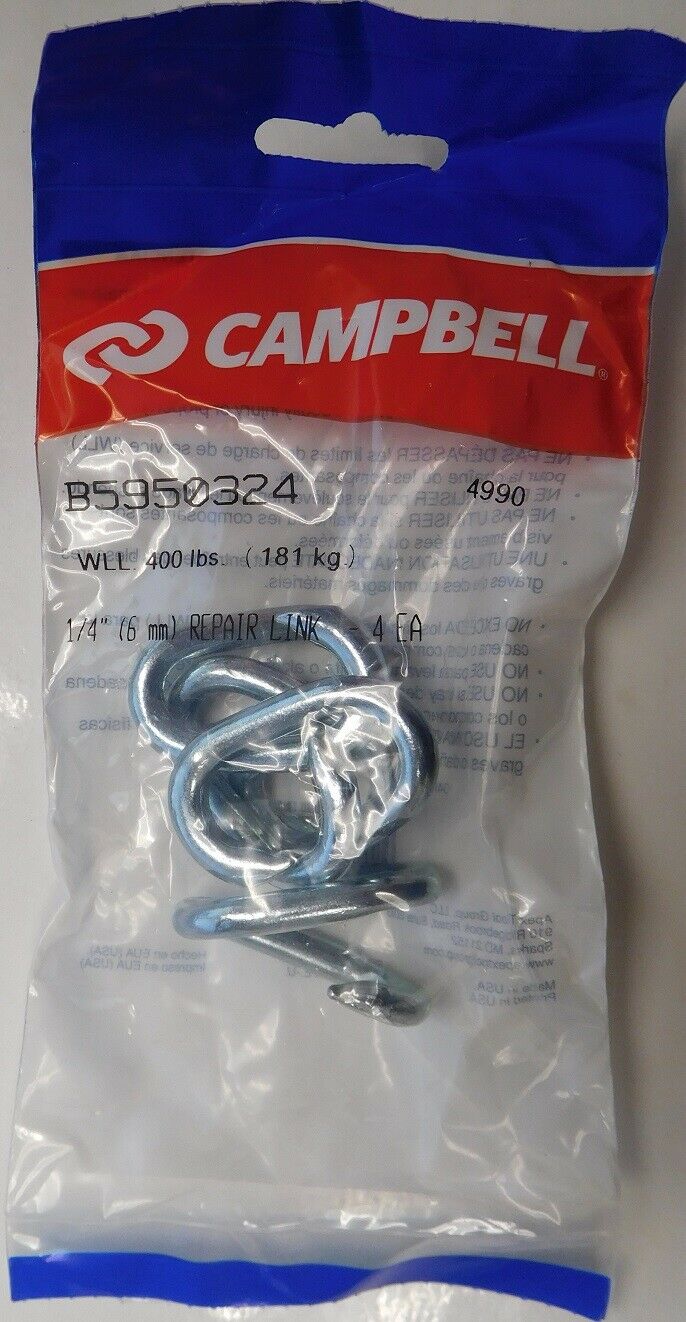 Campbell B5950324 1/4 X 1-1/4 Zinc Finish Steel Chain Repair Link 4 Count USA