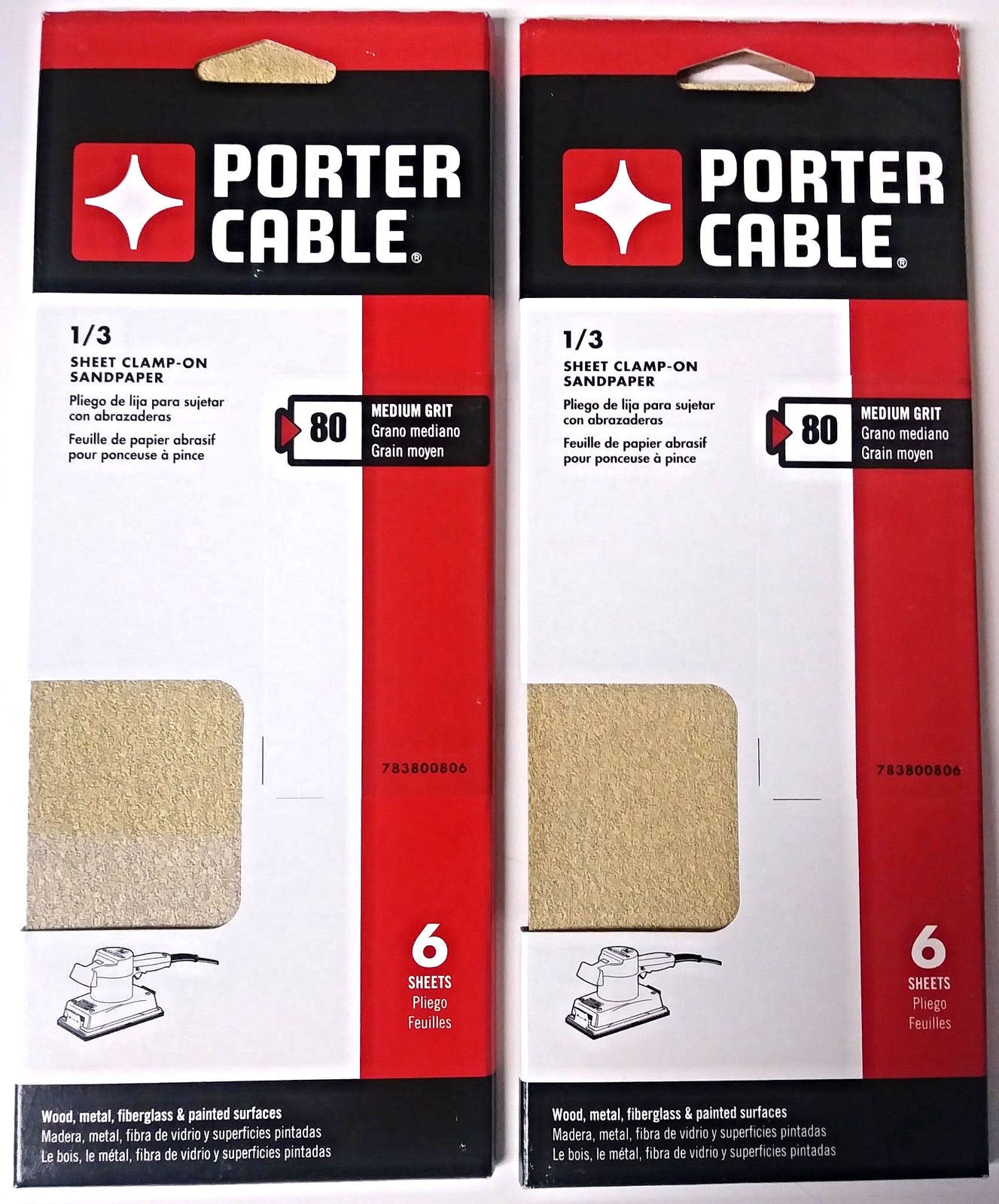 Porter Cable 783800806 1/3 Sheet Clamp On Sandpaper 80 Grit 6 Sheets (2 Packs)
