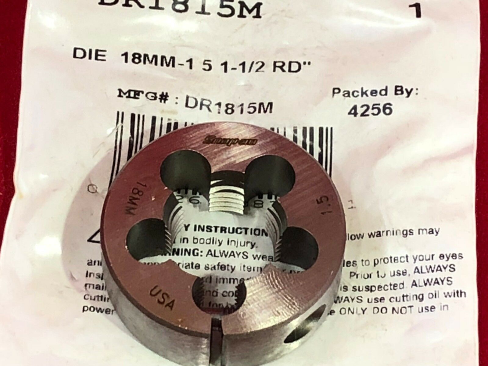 Snap-On DR1815M M18–1.50 Round Metric Die USA