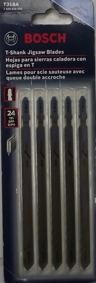Bosch T318A 5-1/4" x 24 TPI HSS Metal T-Shank Jigsaw Blades 5 Pack Swiss #I-50