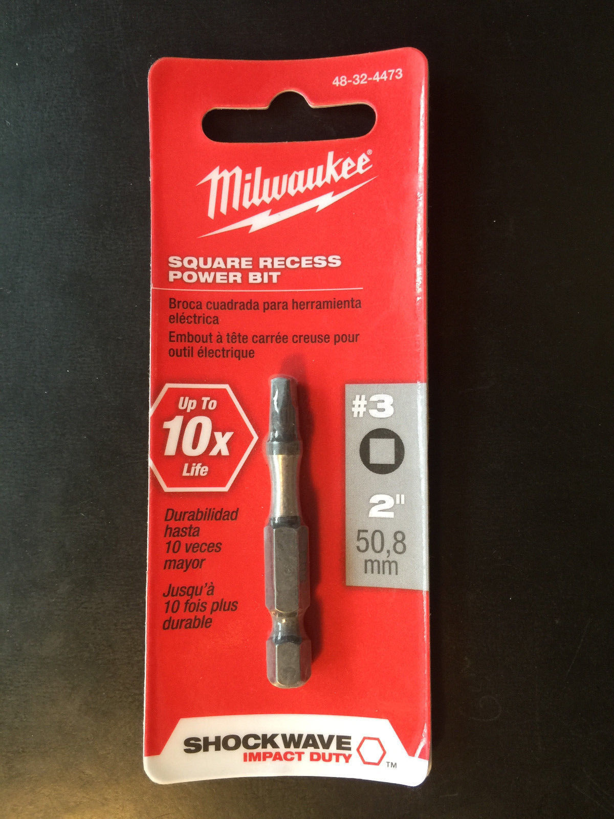 Milwaukee 48-32-4473 SHOCKWAVE 2” Impact Square Recess #3 Power Bit (Milwaukee B