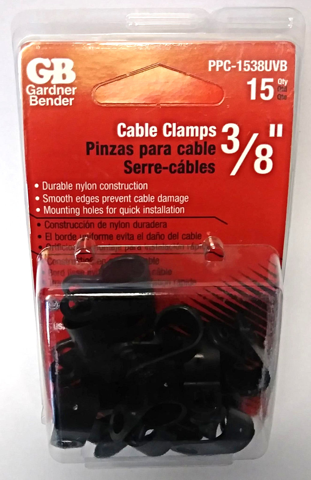 Gardner Bender PPC-1538UVB 3/8" Black Plastic Cable Clamps 15 Pack USA