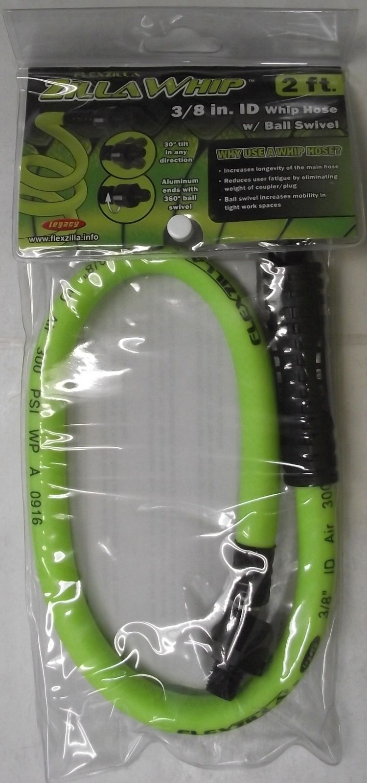 Flexzilla HFZ3802YW2B 3/8" x 2' FT Air Hose Whip With Ball Swivel ZilaWhip