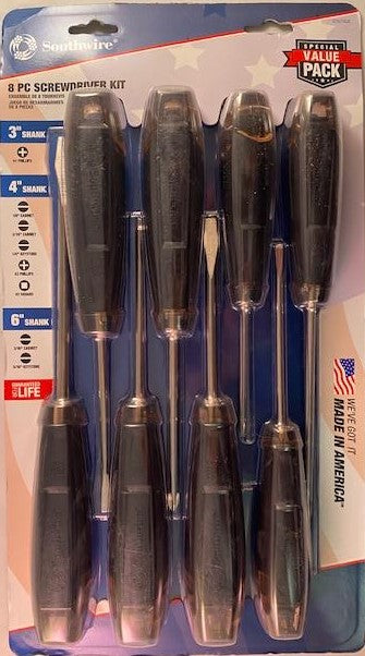 Southwire SDSET8US 8 Piece Screwdriver Set Cushion Grip USA