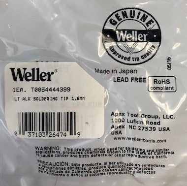 Weller t0054444399 LT-ALX Soldering Tip Shape Chisel, Curve Dimension 1.6mm Japan