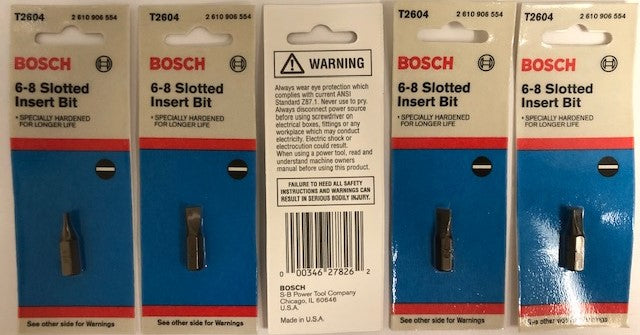 Bosch T2604 6-8 Slotted 1" Insert Bits USA 5pcs.