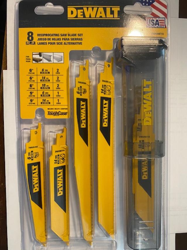Dewalt 8 Pcs Reciprocating Blade Kit W/Case USA DWAR8SETCS