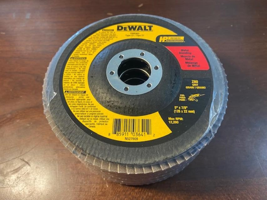 DEWALT DW8363 5" x 7/8" Z80 Grit Zirconia Flap Disc 5pcs