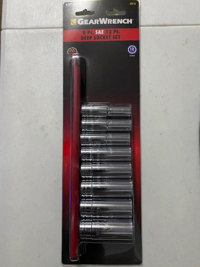 GearWrench 80713 8 piece 1/2" Drive 12 Point SAE Deep Socket Set