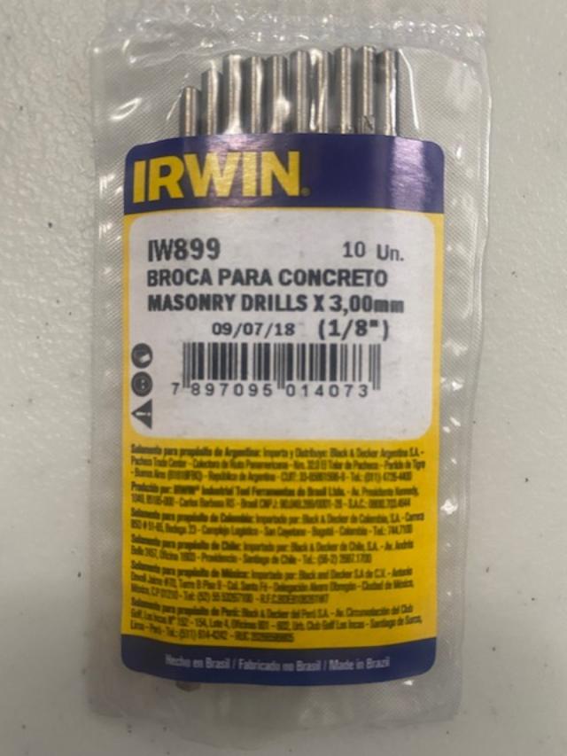 Irwin IW899 3mm (1/8") x 3" Carbide Tipped Masonry Drill Bits 10pcs.