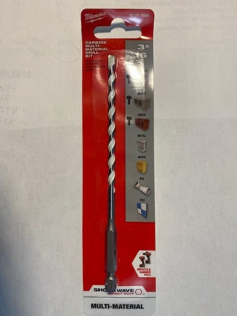 Milwaukee 48-20-8884 3/16 " x 4" x 6" SHOCKWAVE Carbide Multi-Material Drill Bit