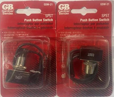 Gardner Bender GSW-21 10 Amps SPST Black Push Button Switch 2pcs.