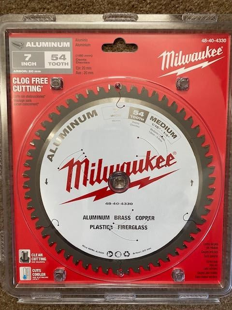 Milwaukee 48-40-4330 7" 54T Aluminum Cutting Circular Saw Blade, 20 mm Arbor