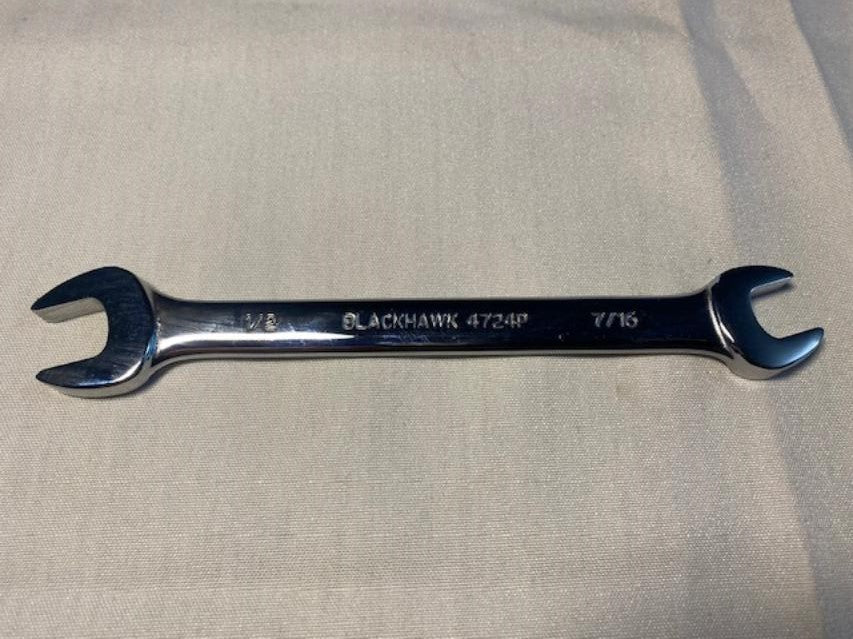 BLACKHAWK 4724P 7/16" x 1/2" OPEN END WRENCH POLISHED CHROME FINISH USA