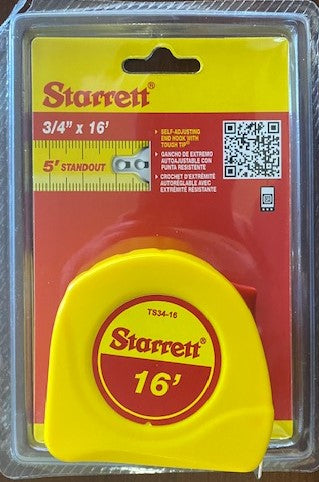 Starrett KTS34-16-N 3/4" x 16' English Measuring Tape- Graduated in 1/16"