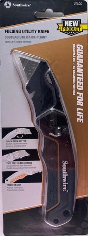 Southwire UTILQO Folding Retractable Utility Knife With On Tool Blade Storage